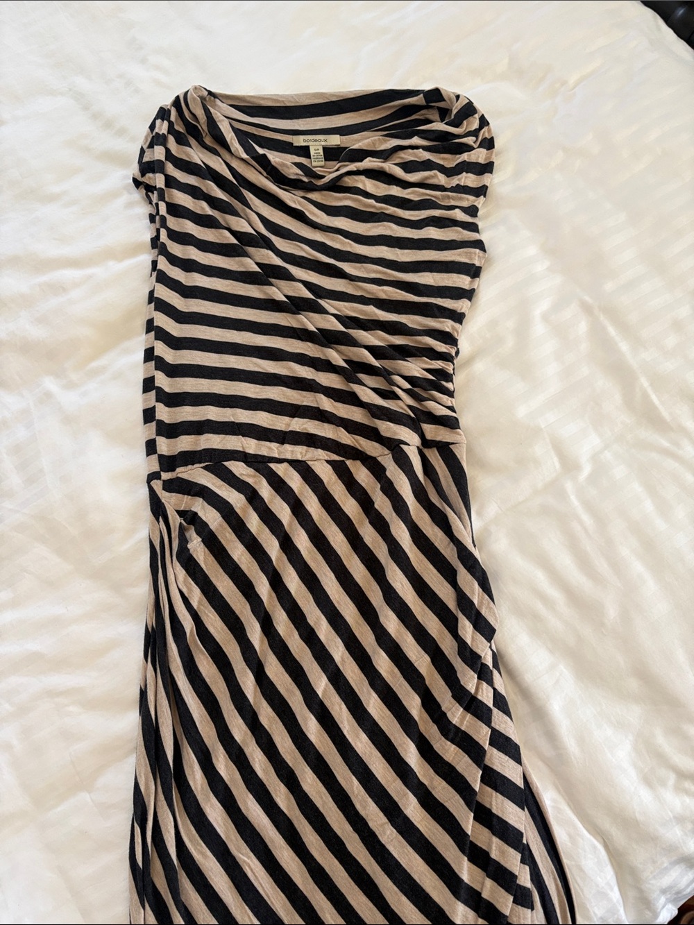 Anthropologie Bordeaux Black and Beige Striped Dress, Size Small